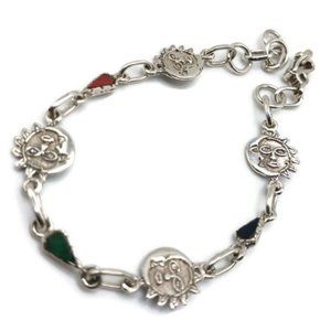 Handmade Unisex Bracelet in 950 Sterling Silver Inca Marriage Sun and Moon